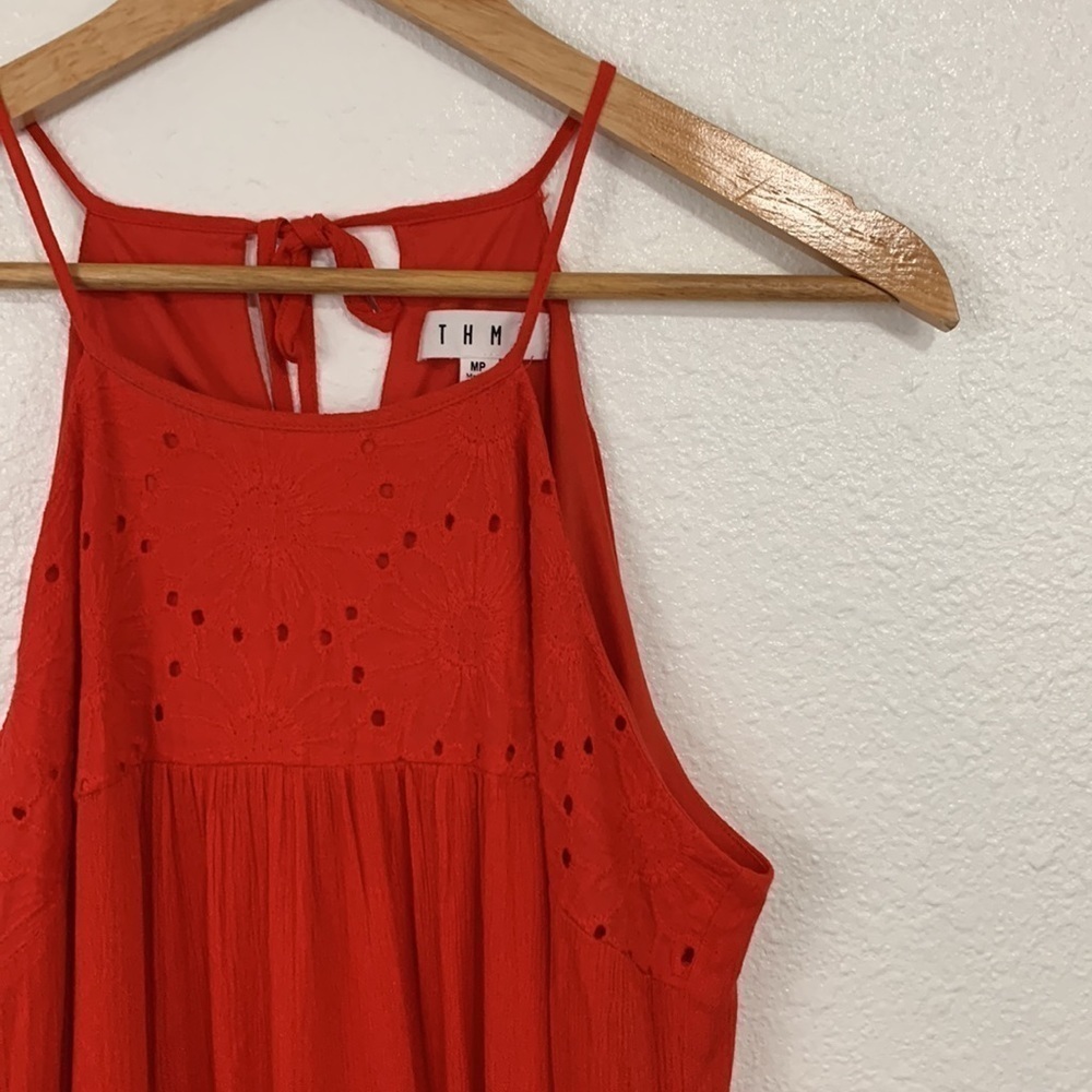 THML Red Boho Sunflower Eyelet Mini Dress Size MP